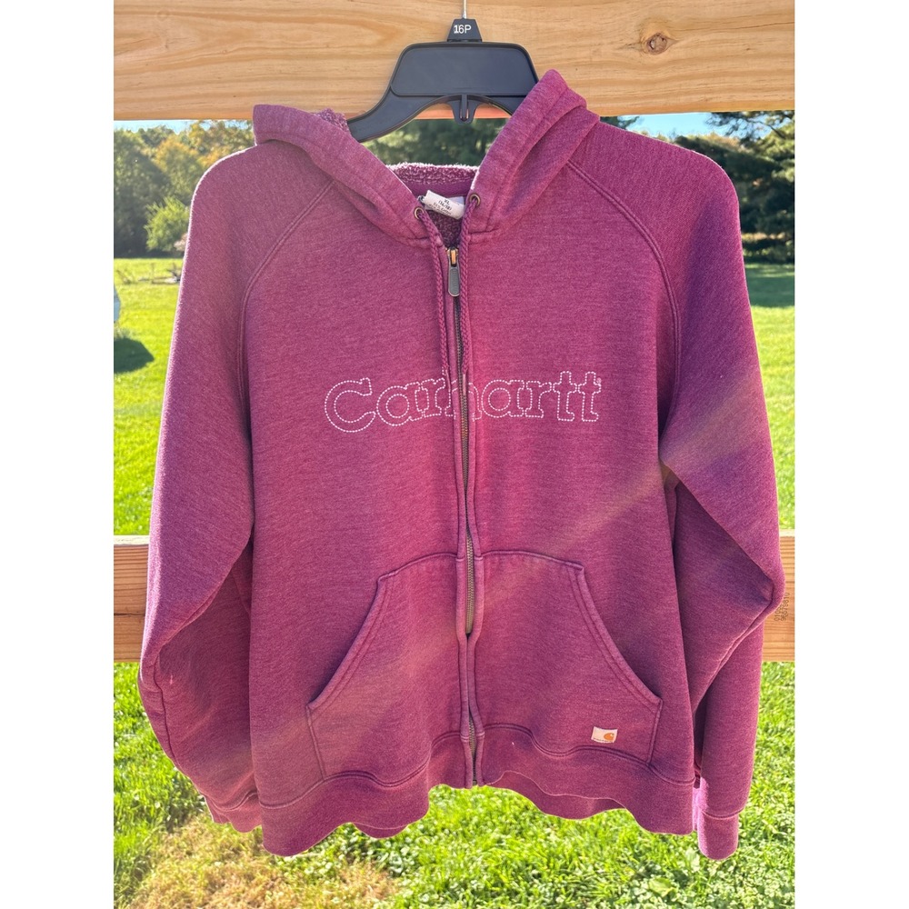 Carhartt Women XL Raspberry Pink Full Zip Hoodie Embroidered Logo Sweatshirt